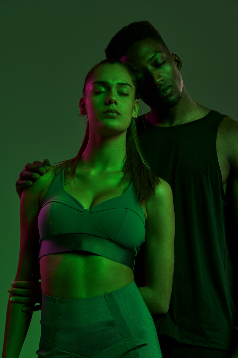 Confident diverse athletes whith closed eyes