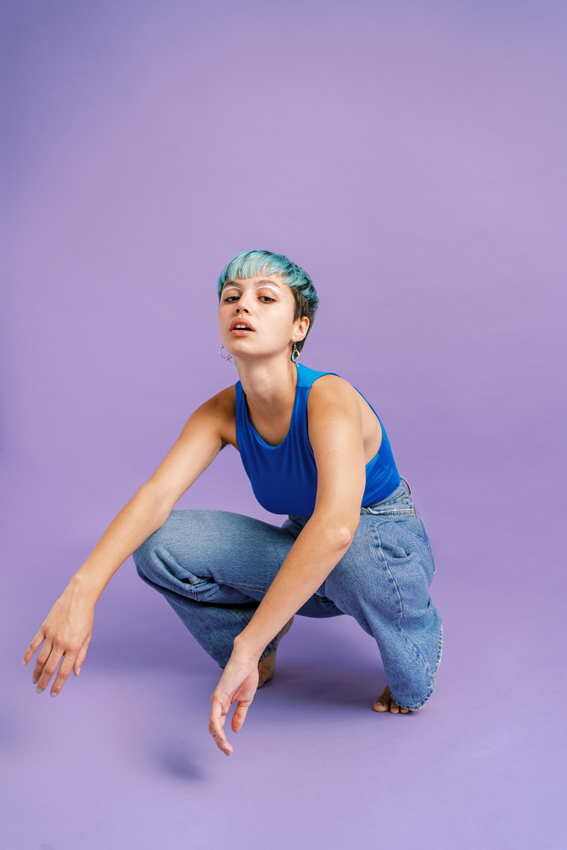 Young woman with blue hair